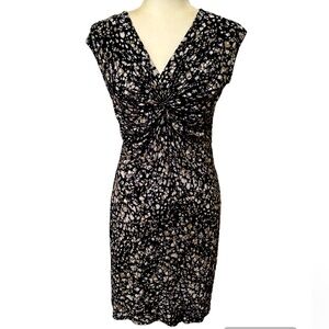 MICHAEL KORS Navy Print Jersey Knit Dress with Cinched Bodice Size Large